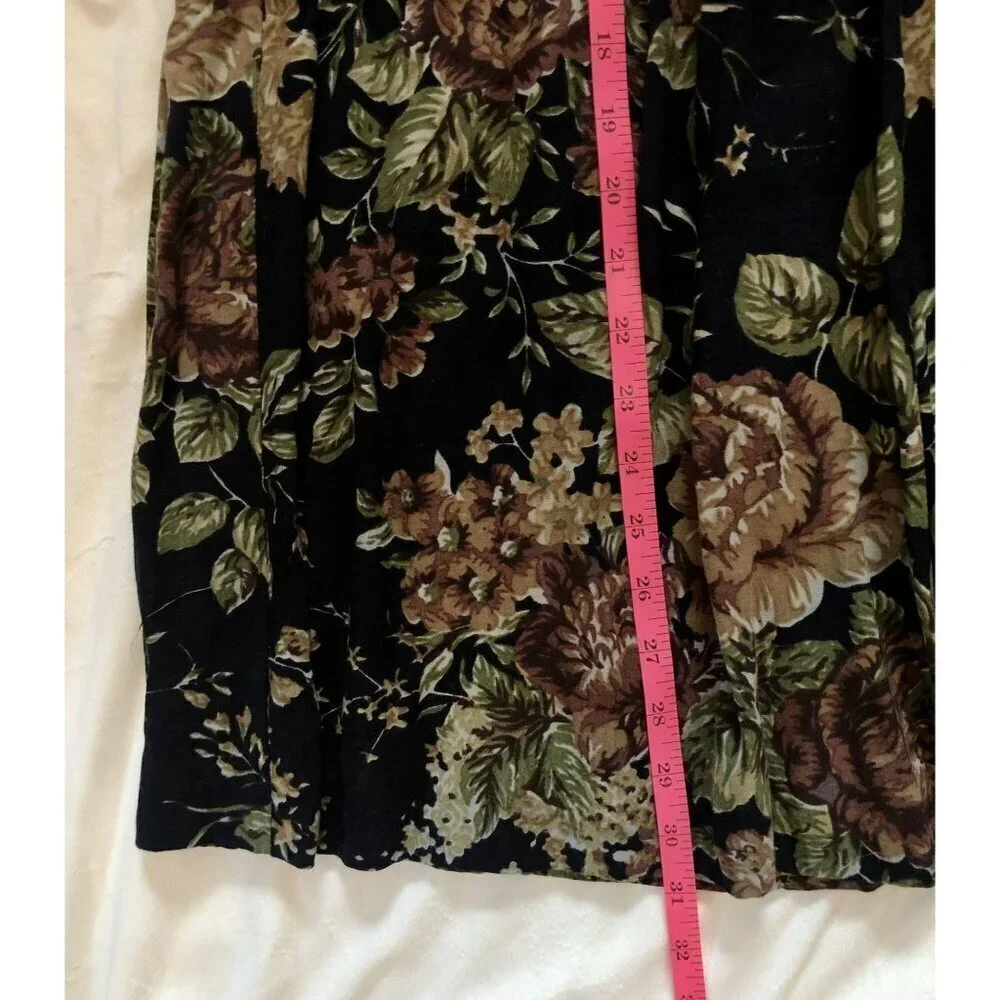 Vintage Floral Pleated Midi Skirt Womens 9/10 Cottagecore Fairycore Fairy Grunge